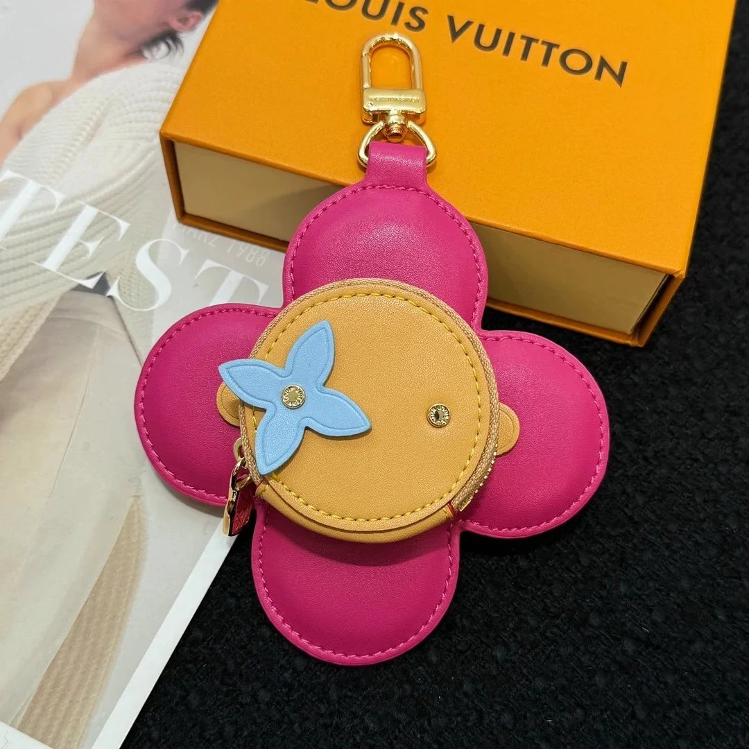 Louis Vuitton Pink Flower Coin Purse Charm with Blue Motif