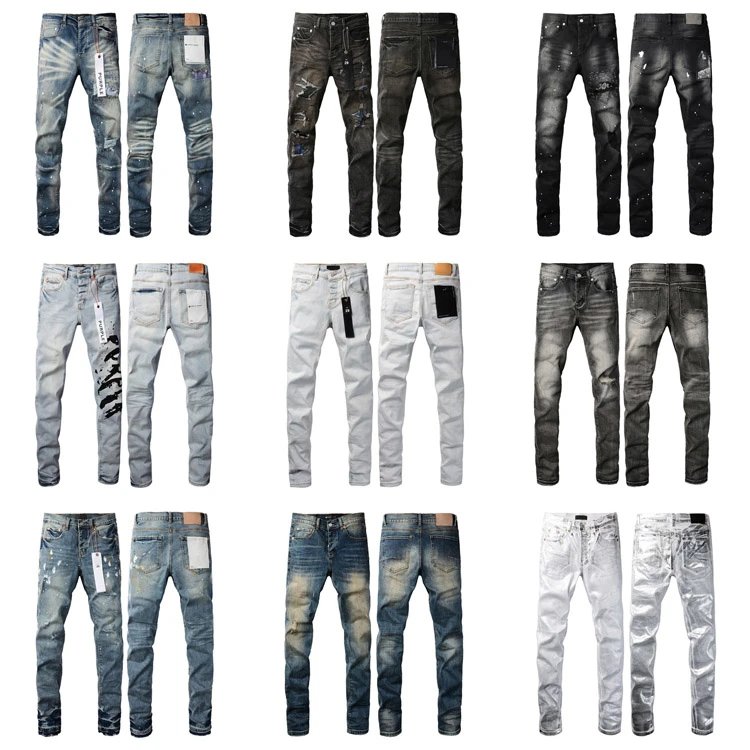 Jeans slim Purple Brand con strappi, toppe e schizzi di colore