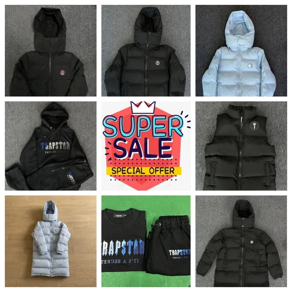 Trapstar Auswahl aus Steppjacken, Weste und schwarzen Outfits