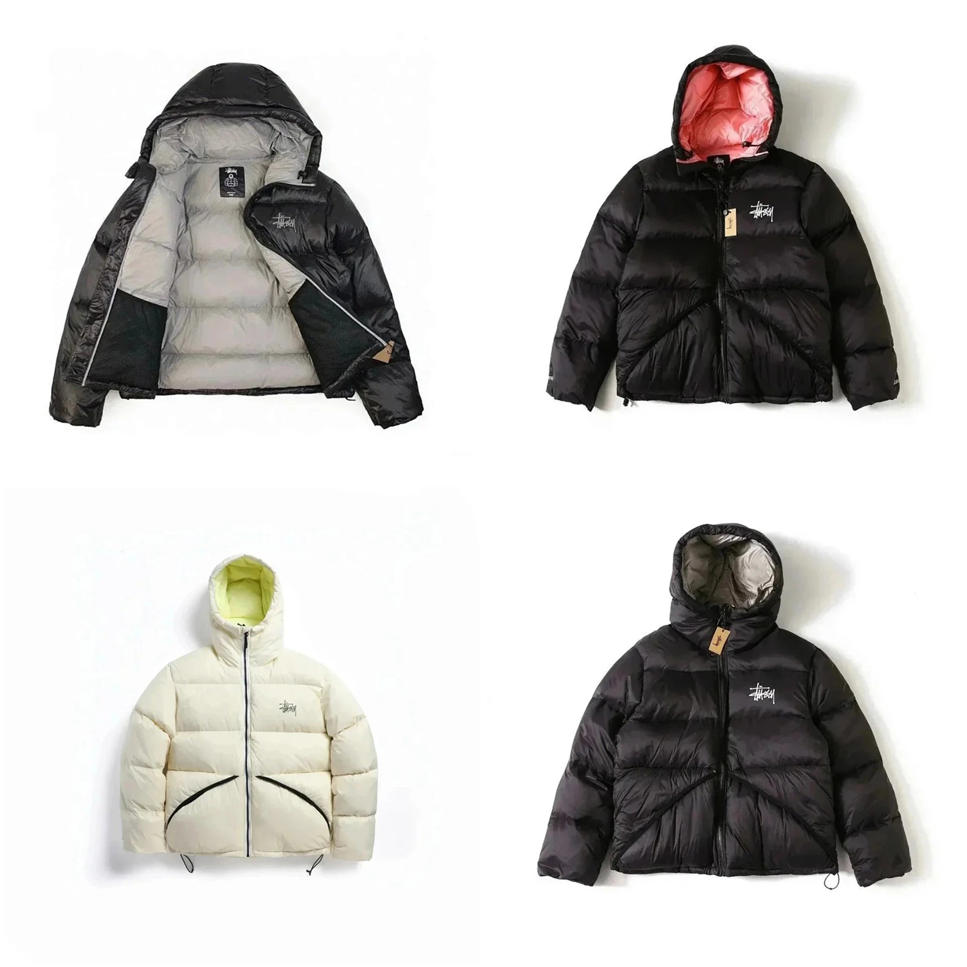 Chaqueta acolchada con capucha y logo Stüssy