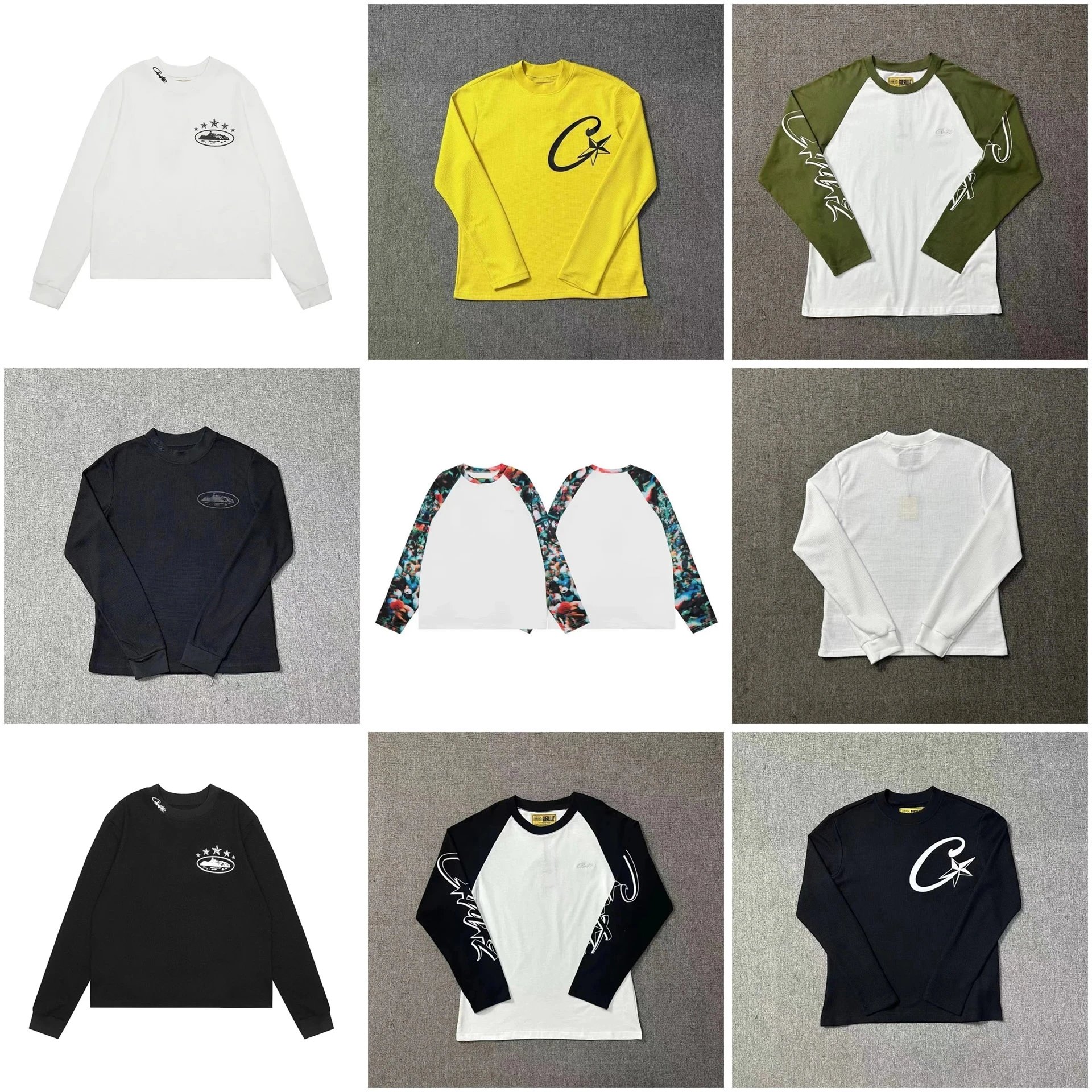 Corteiz Long-Sleeve Waffle-Texture Top with Graphic Chest Designs