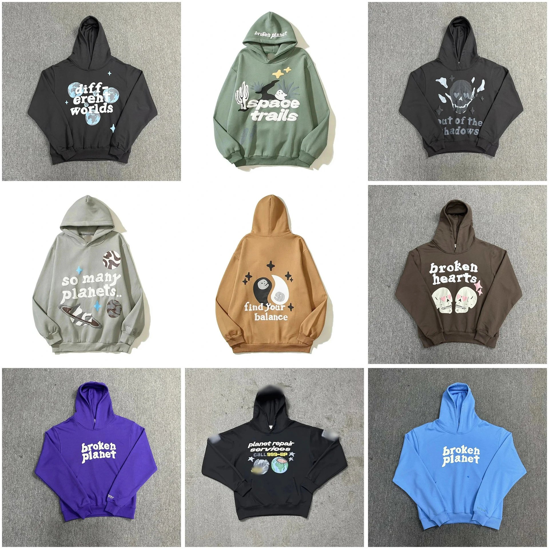 Broken Planet hoodie met kosmische motieven en schedels