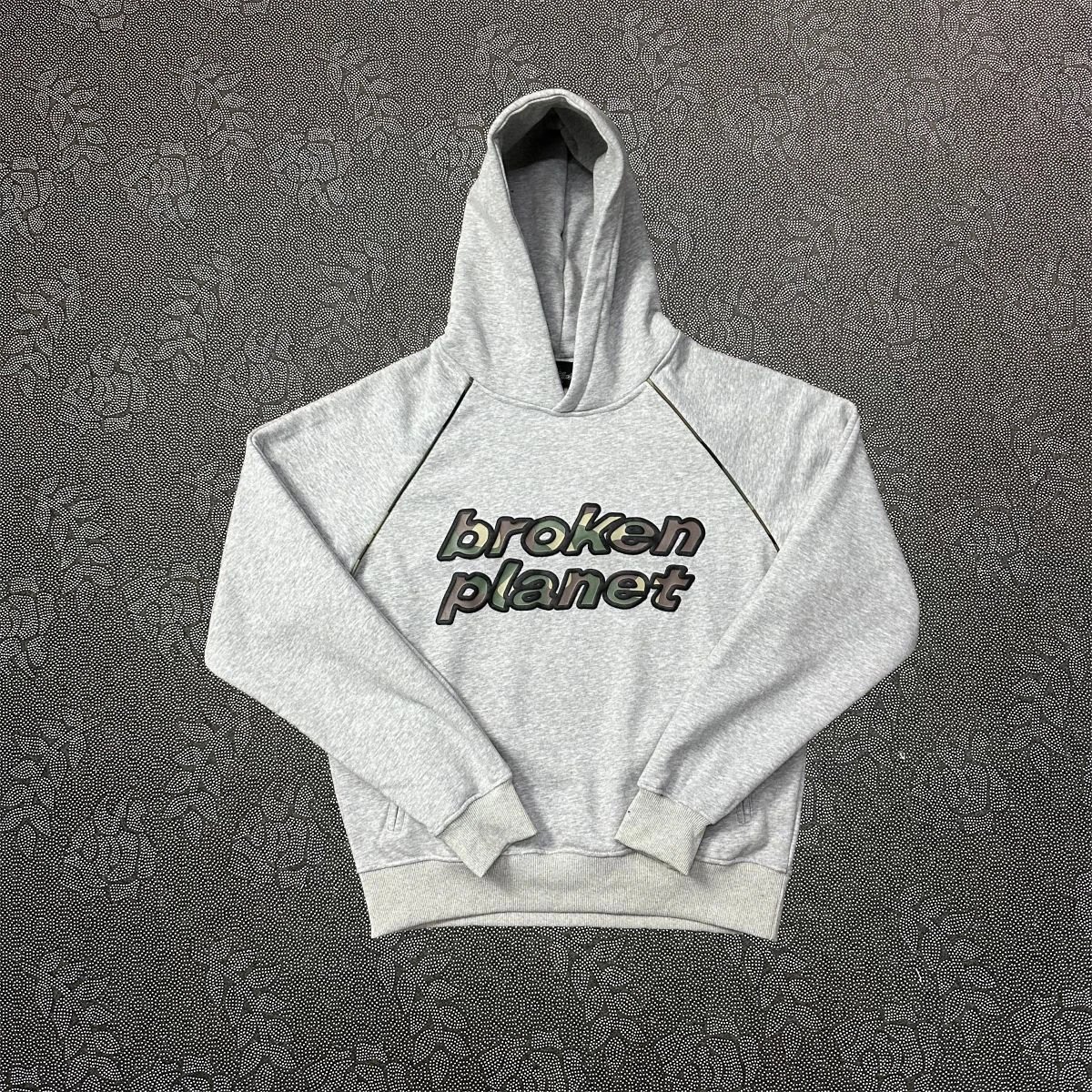 Broken Planet Grey Hoodie or Wide-Leg Sweatpants with Contrast Piping