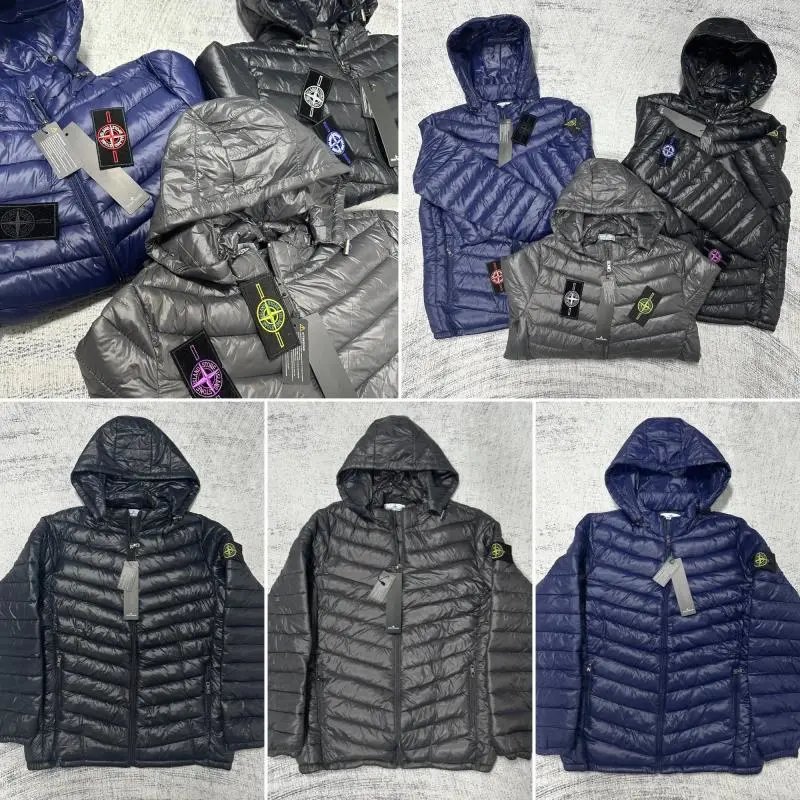 Prošívaná bunda s kapucí a nášivkou kompasu Stone Island