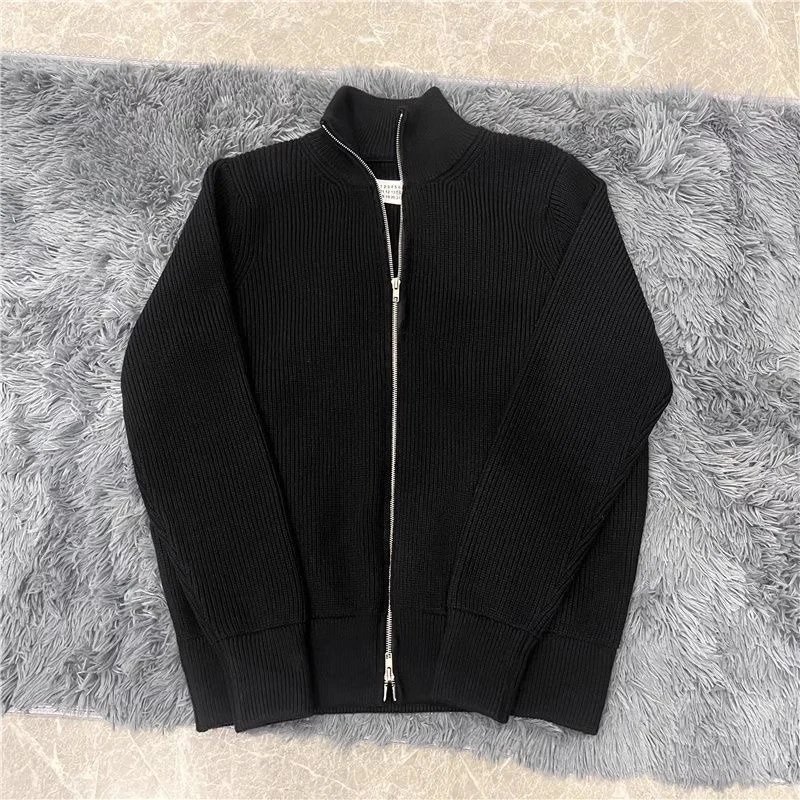 Maison Margiela Ribbed Knit Zip Cardigan Jacket, Black