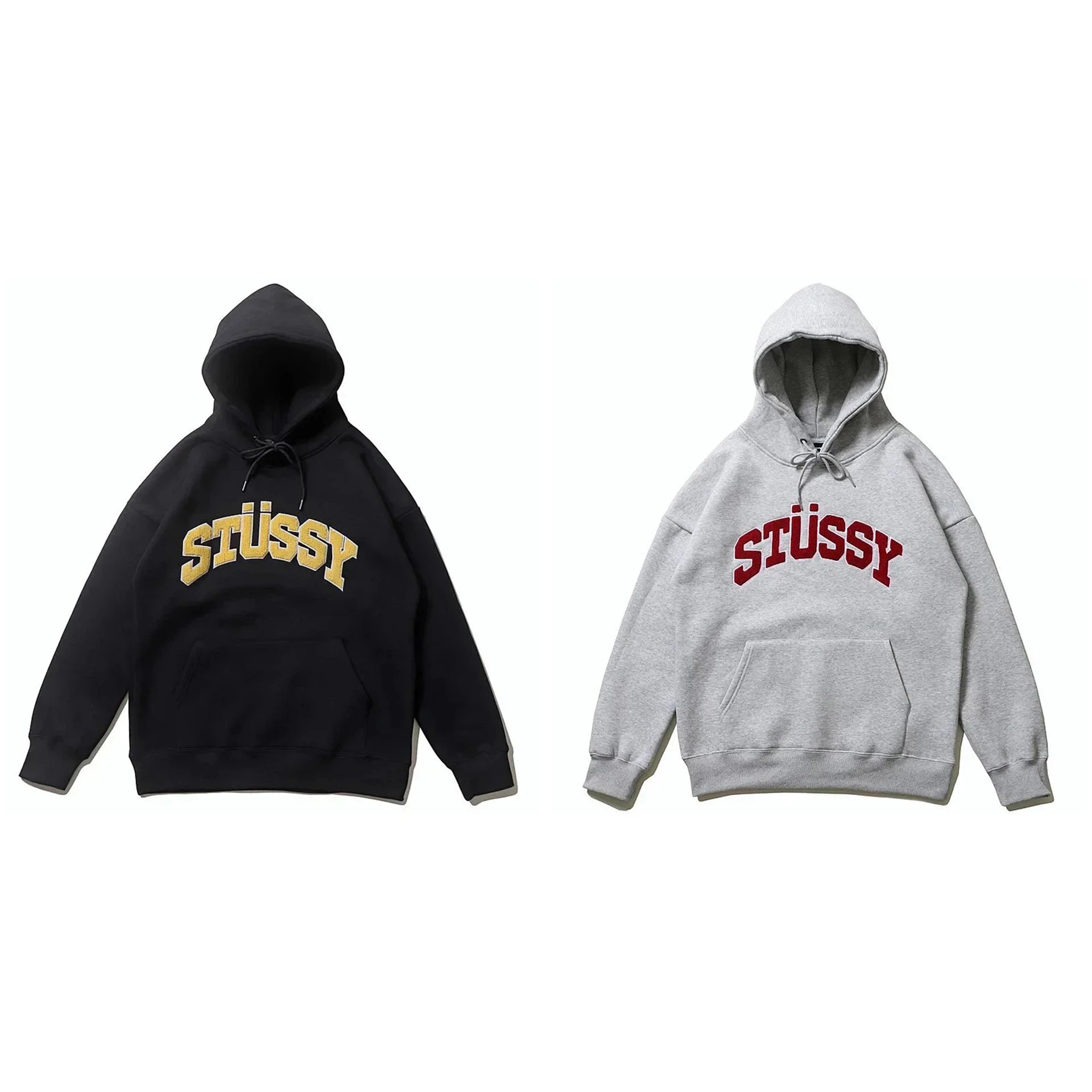 Sudadera con capucha Stüssy y logo arqueado en negro o gris