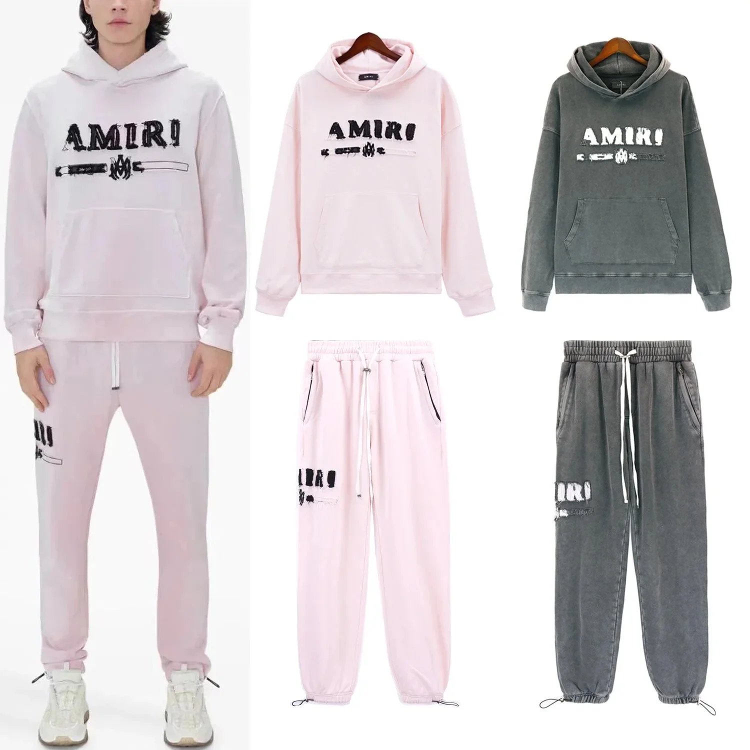 Moletom com capuz e calça jogger Amiri com letras desgastadas