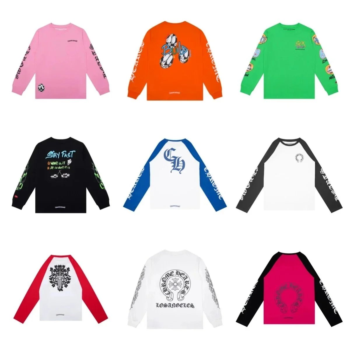 Camisetas Chrome Hearts de manga larga con gráficos y raglán
