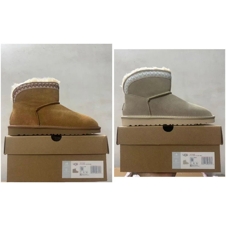 UGG Low-Cut Ankle Winter Boots with Patterned Collar Trim