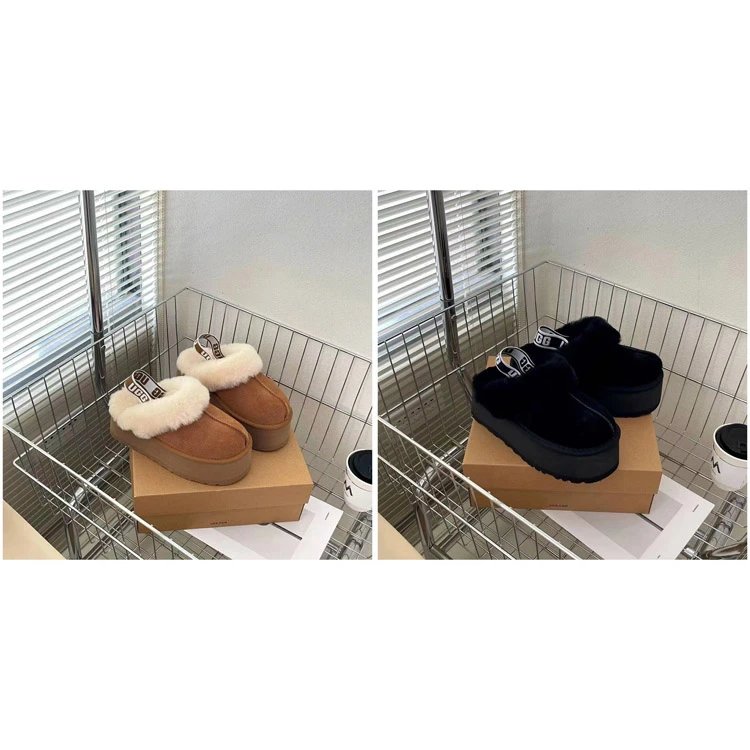 Round-Toe Platform Mules with Fluffy Collar and Lettered Heel Loop