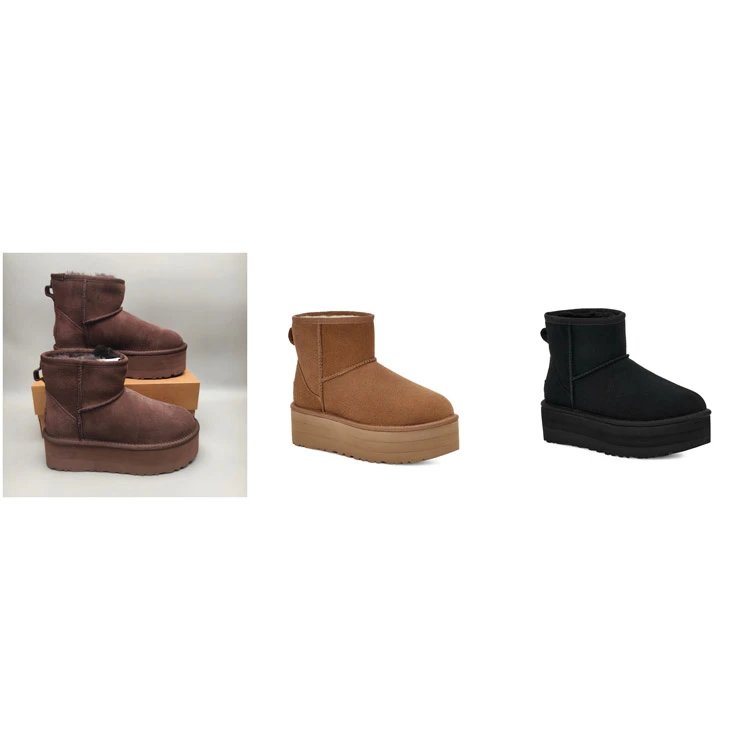 Platform Mini Ankle Boots with Fuzzy Lining