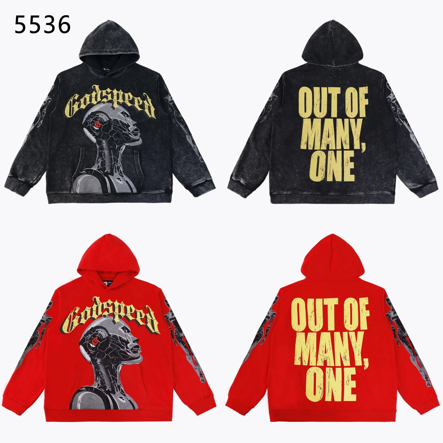 Godspeed Kapuzenpullover mit Roboter-Porträt und Rücken-Slogan