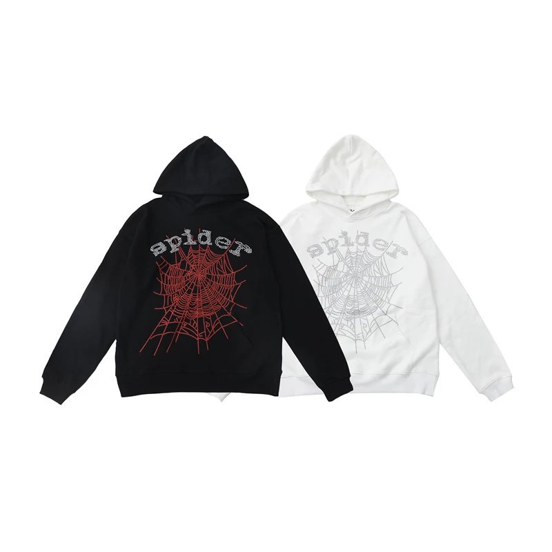 Sp5der hoodie met spinnenwebprint in zwart of wit