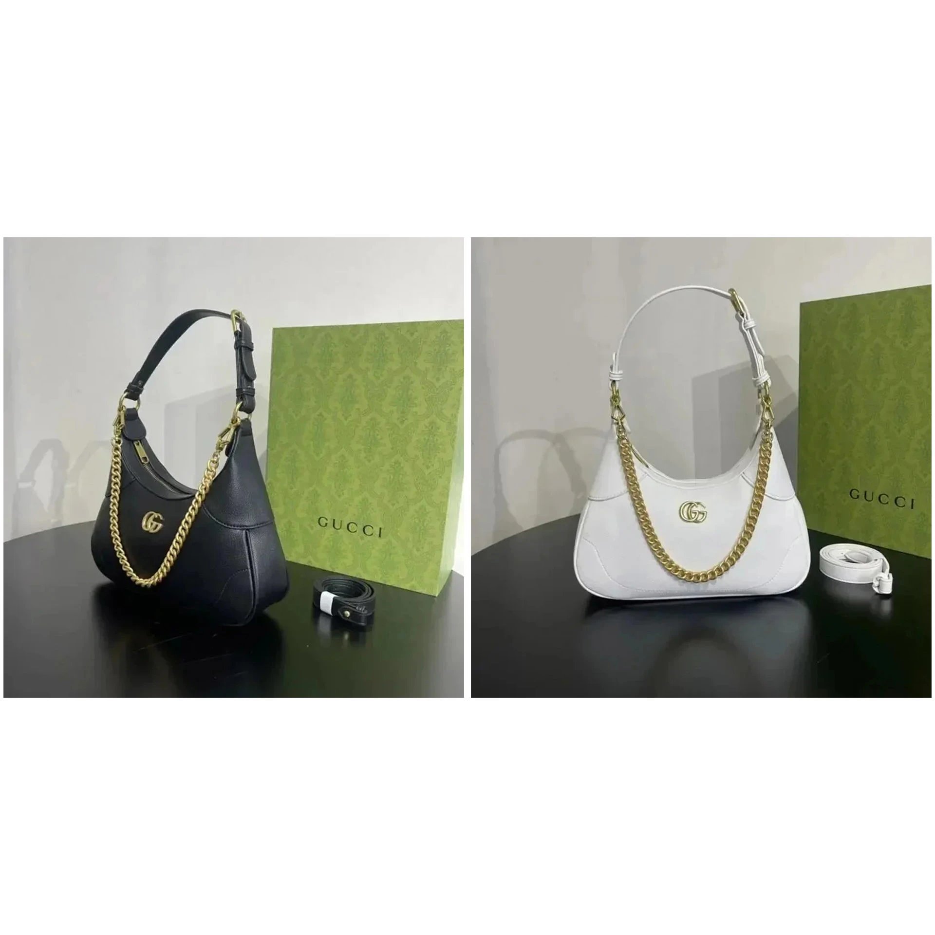 Bolso de hombro Gucci GG hobo con detalle de cadena en negro o blanco