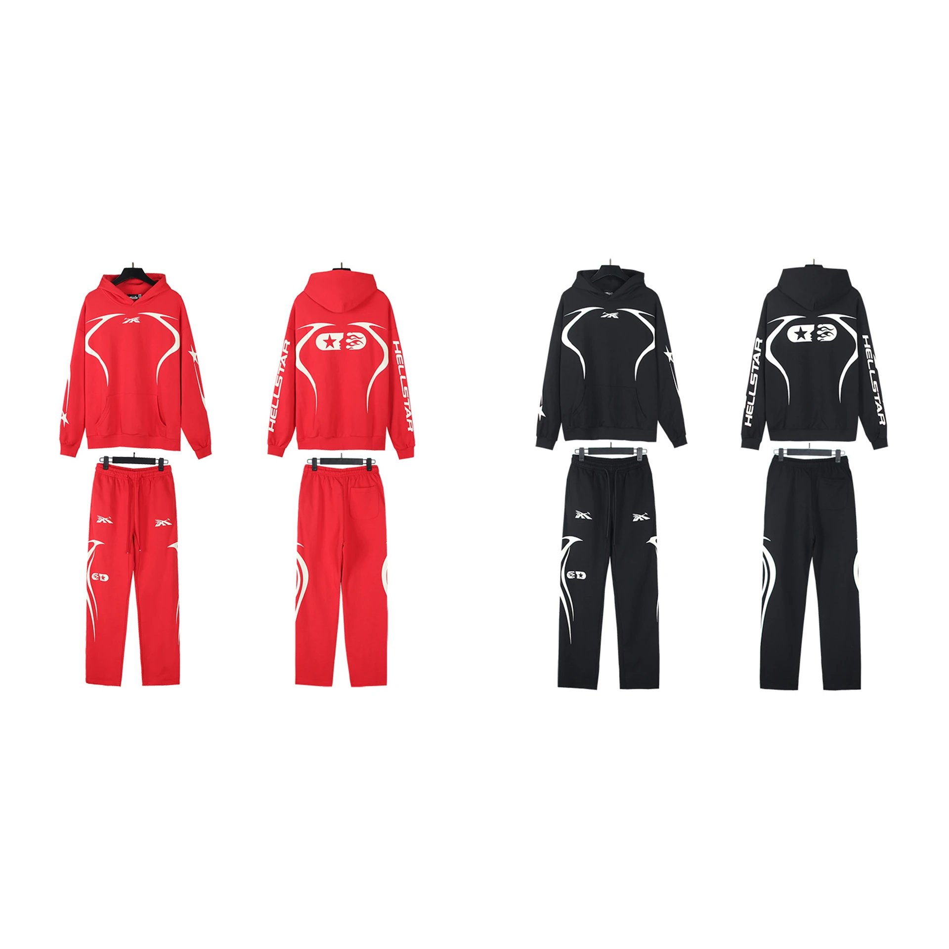 Completo Hellstar felpa con cappuccio e pantaloni con grafica sul retro