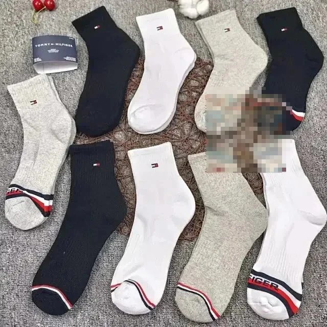 Tommy Hilfiger Flag Logo Mid-Calf Socks in White, Grey and Black