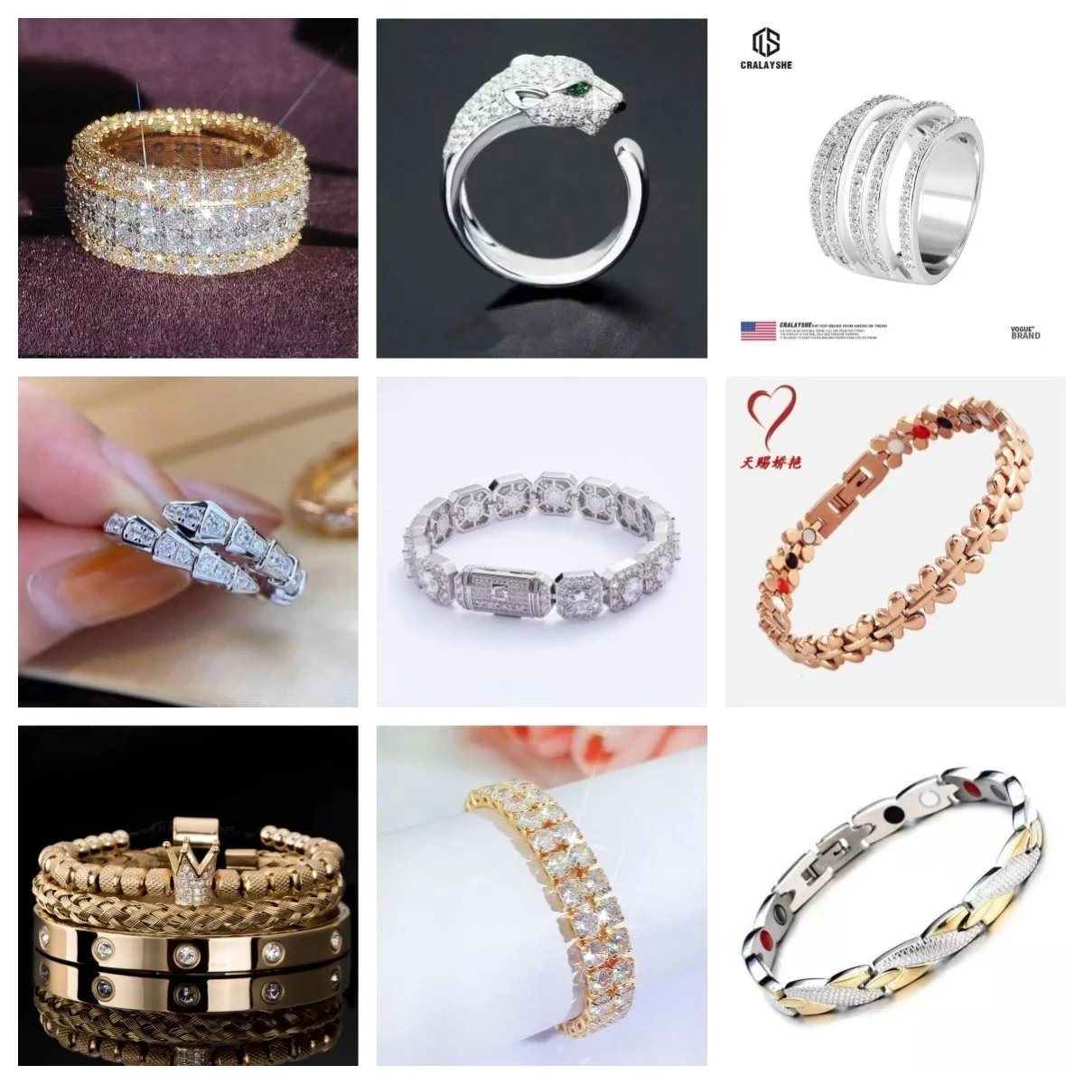 Ringe, Armbänder und Halsketten mit dekorativen Gliedern