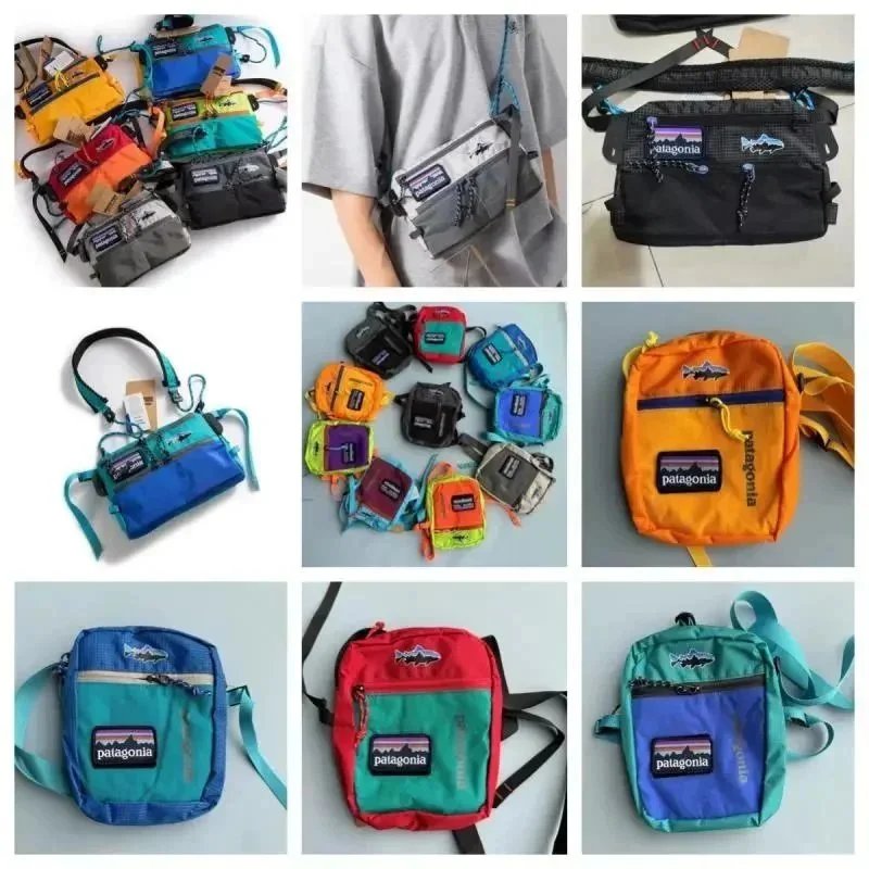 Schultertaschen mit Kontrastflächen, Fischmotiven und Reißverschlussfächern