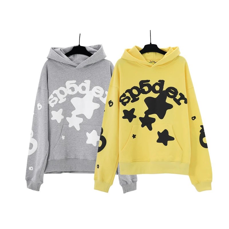 Sp5der hoodie met sterrenprint in grijs gemêleerd of geel