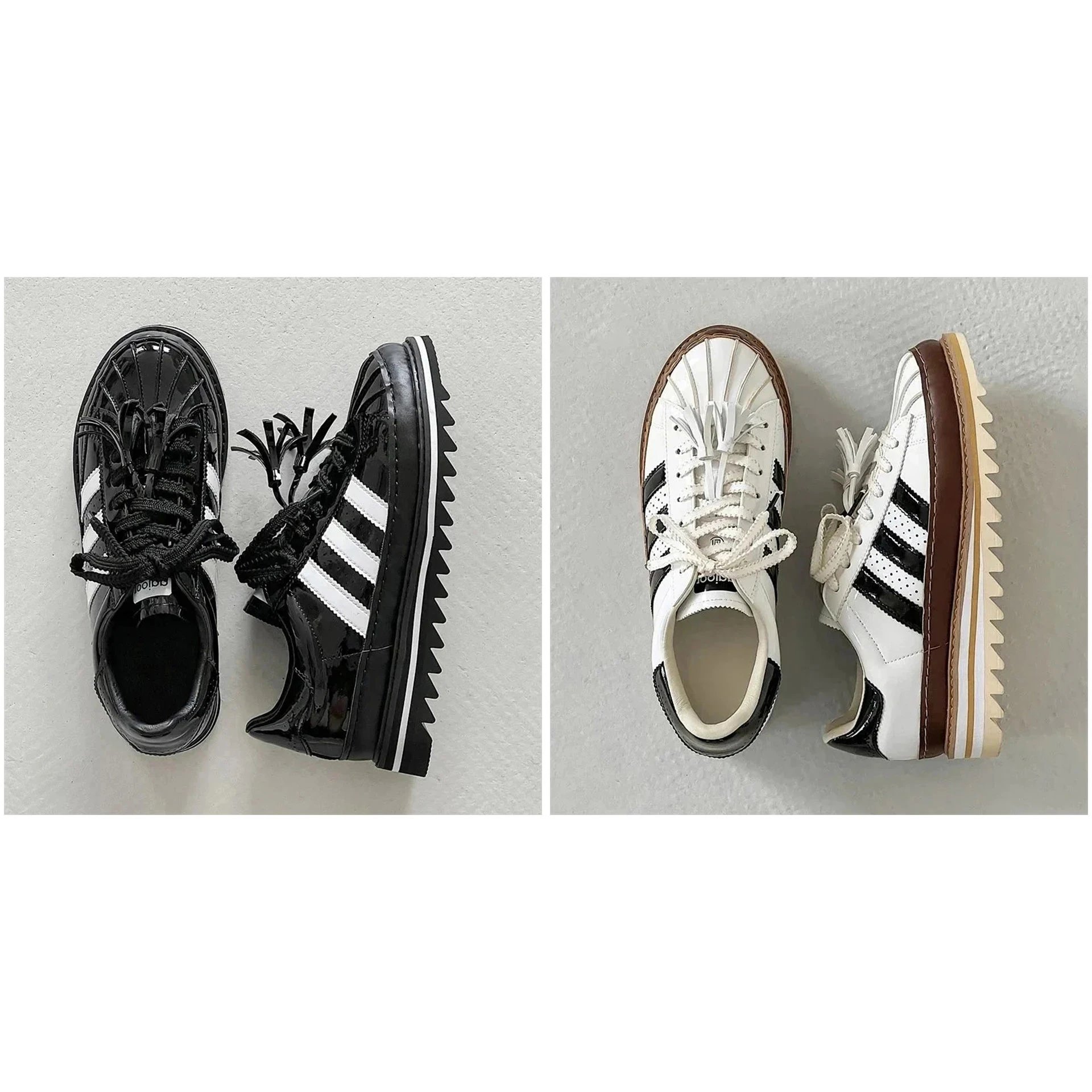 حذاء Adidas الرياضي بنعل عريض ورباط على شكل فيونكة وثلاثة خطوط