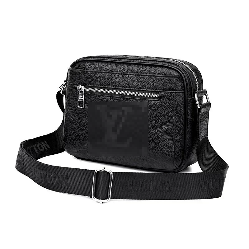 Black Rectangular Crossbody Bag with Embossed LV Motif