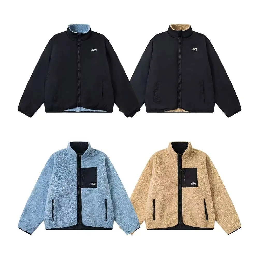 Chaqueta con cremallera reversible de forro polar Stüssy en caqui o azul