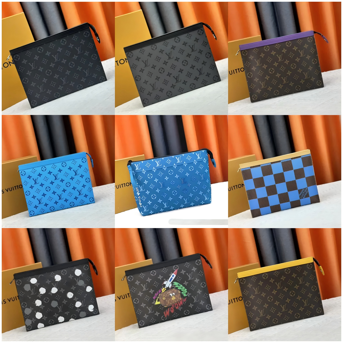 Monogram and Checkerboard Zip Clutch Pouch