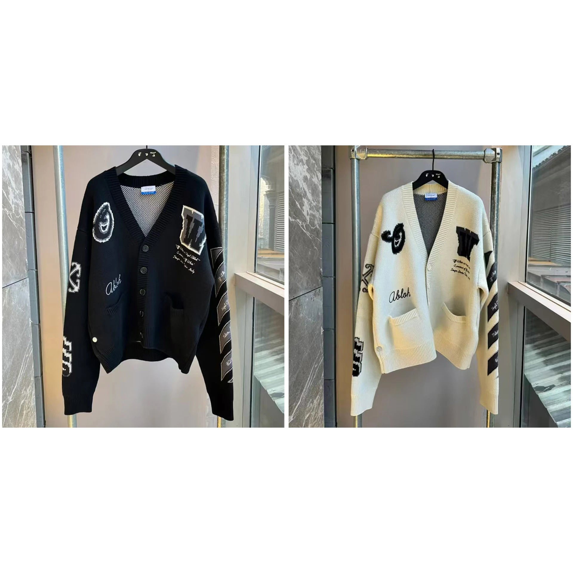 Kardigan Off-White — Nadruk graficzny · Dekolt w serek