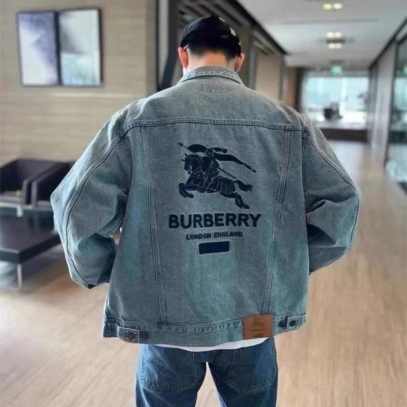 Boxy Light-Wash Denim Jacket with Embroidered Back Motif