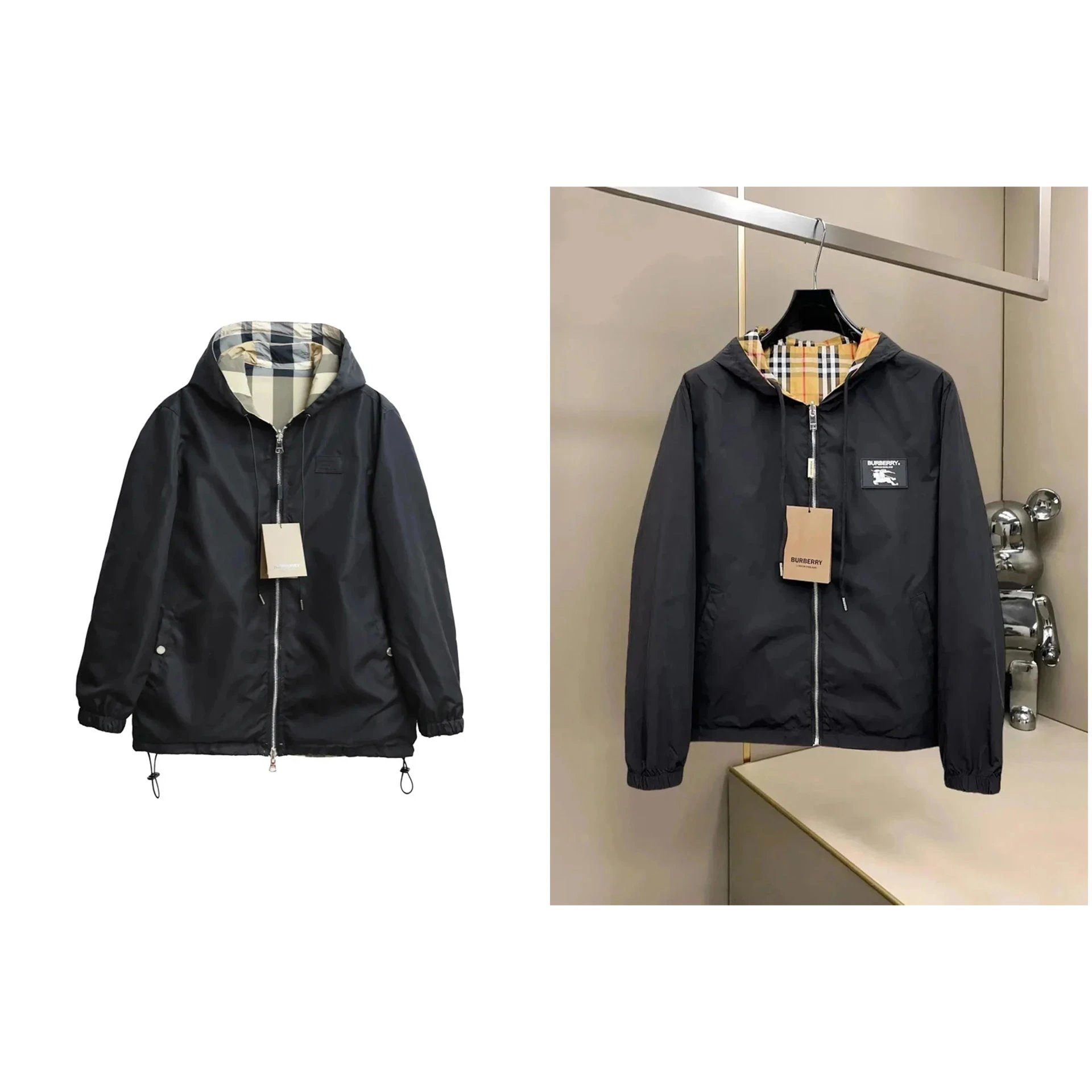 Burberry jacket — hood · zip closure