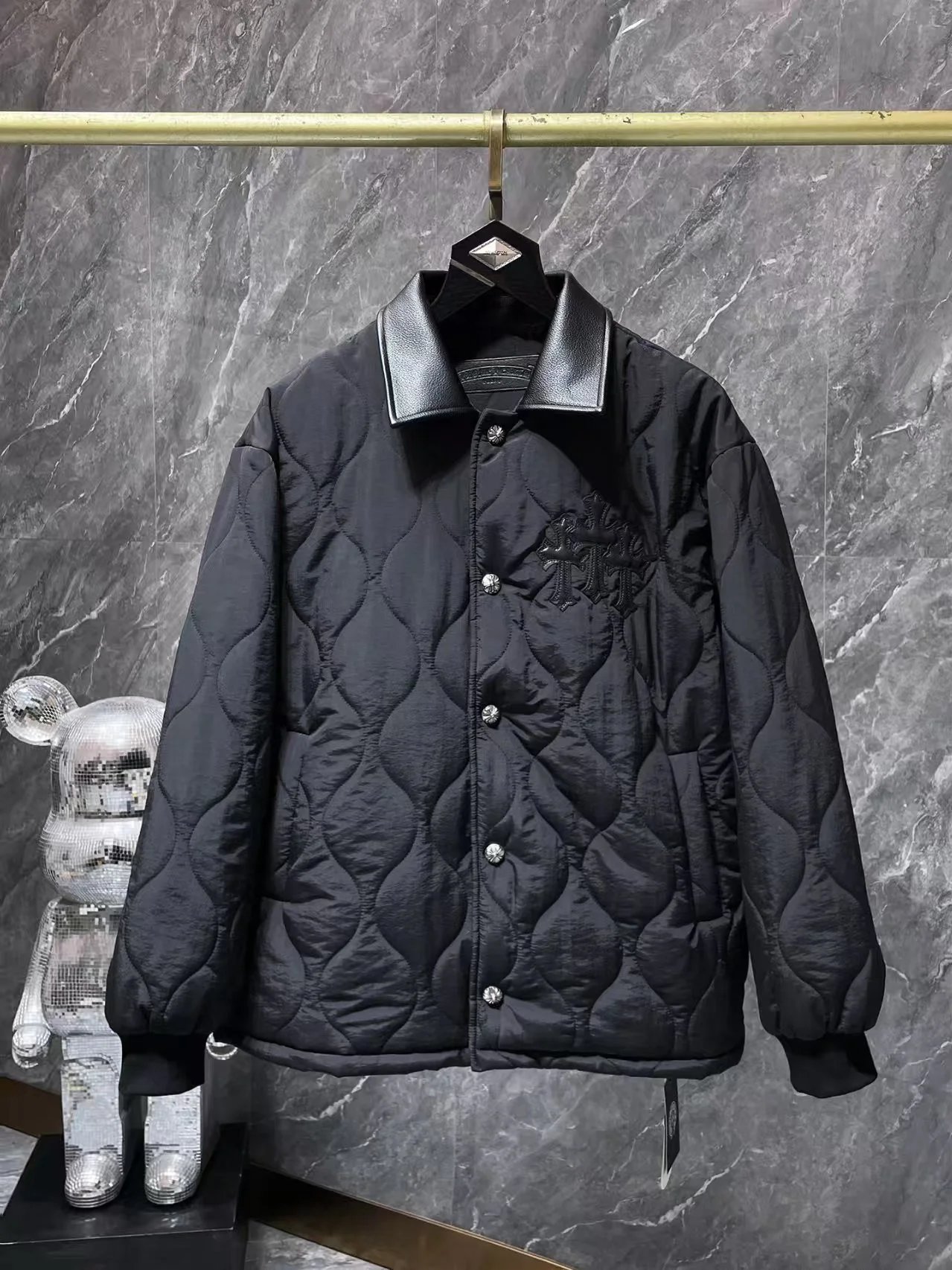 Chrome Hearts Black Quilted Jacket with Back Graphic
