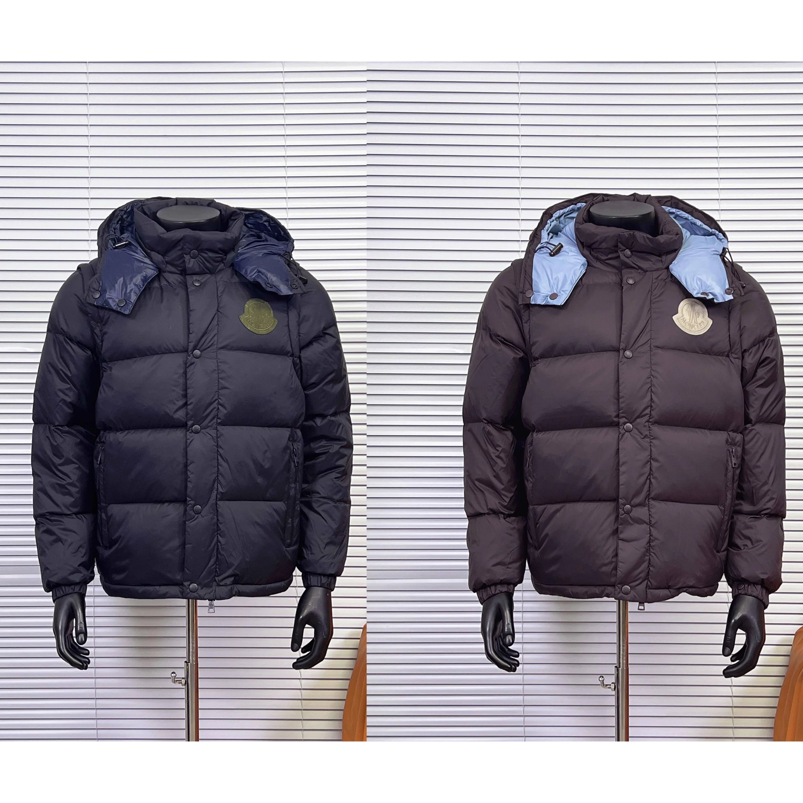 Corta-vento acolchoado de mangas zip-off, marrom ou azul escuro, 1=S a 5=XXL