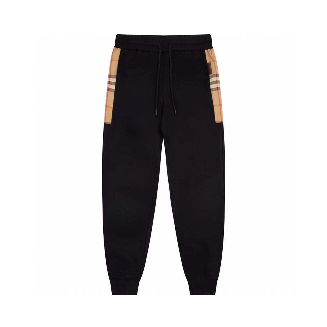 Burberry Black Drawstring Trousers with Check Inserts