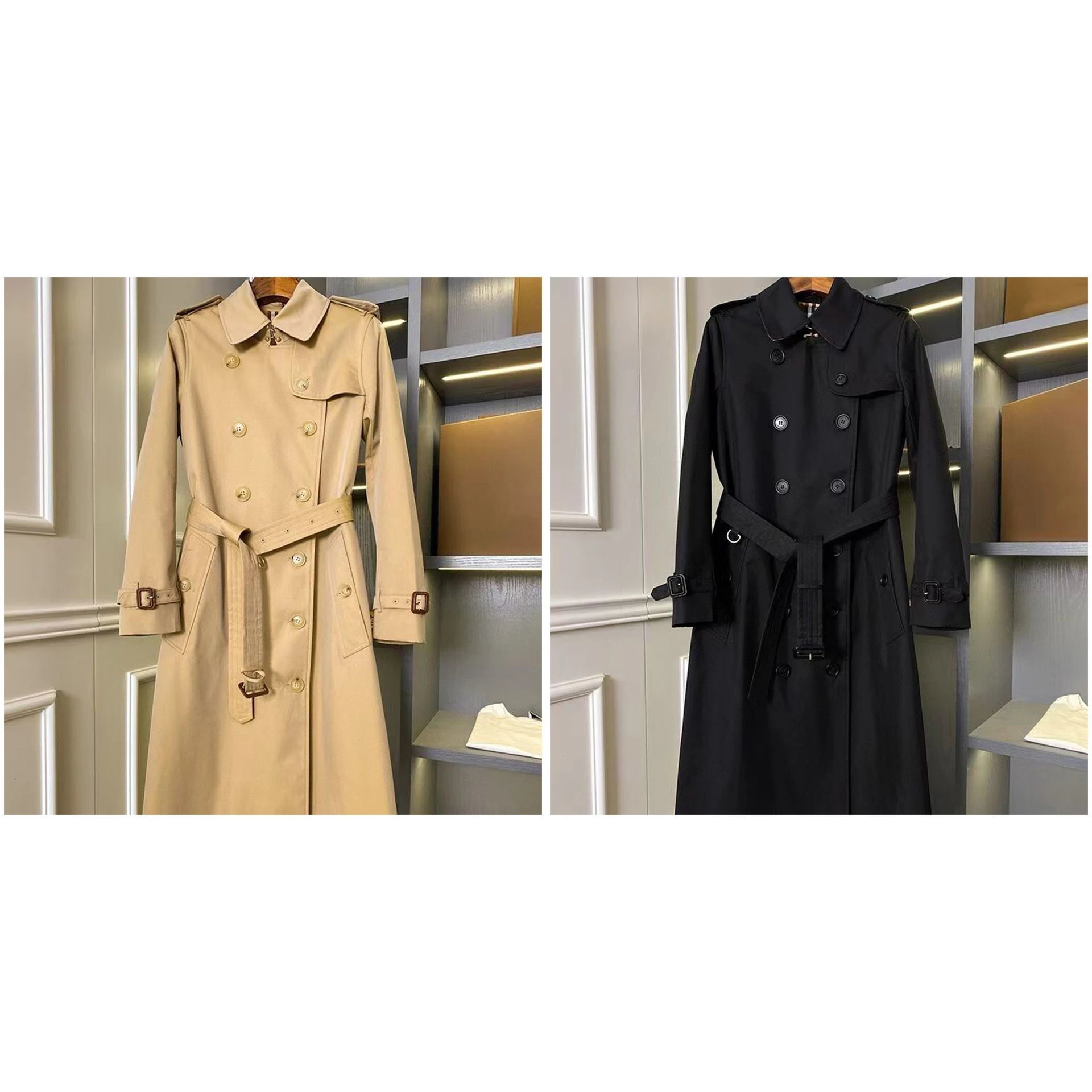 Burberry coat — belted waist · double-breasted front