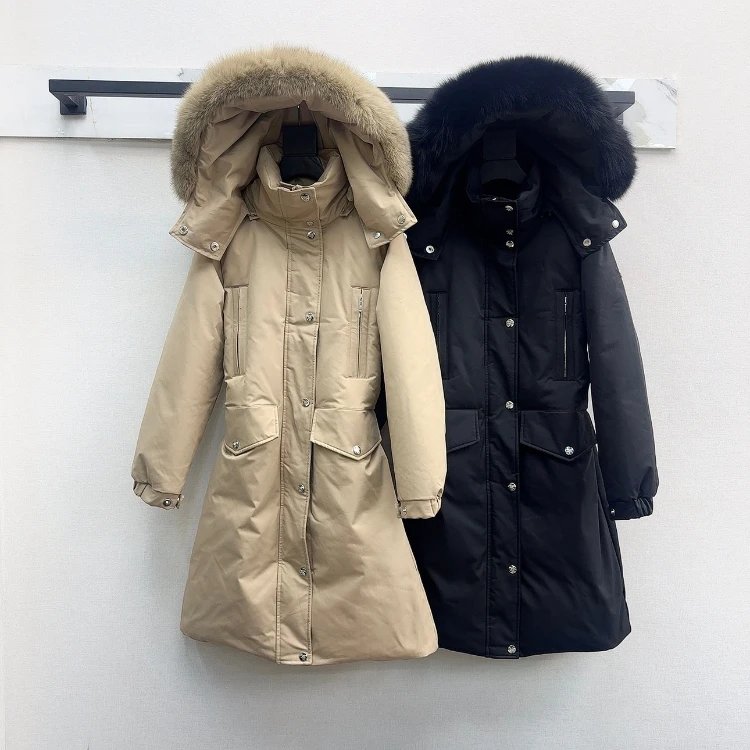 Prada langer Steppmantel mit Kapuze und flauschiger Einfassung