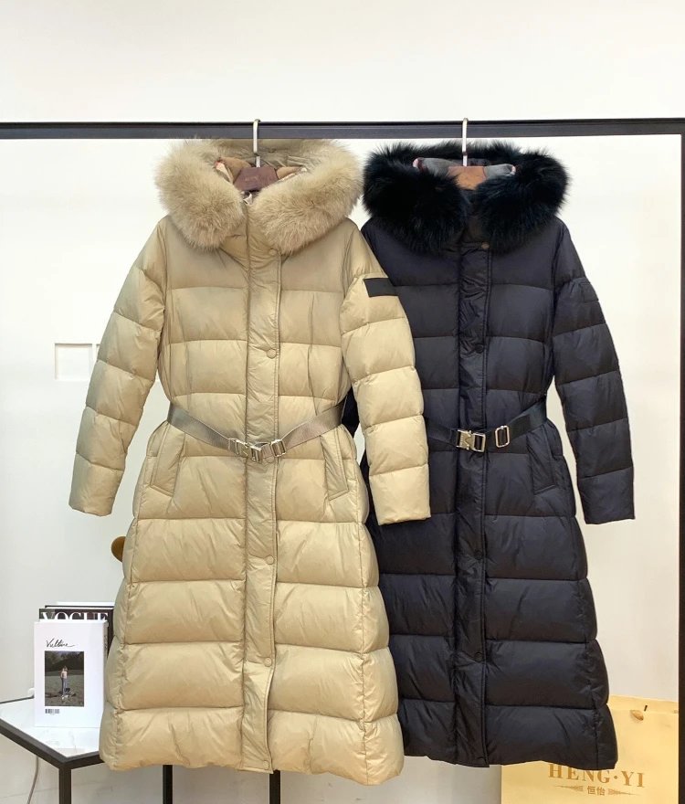 Burberry Long Quilted Coat with Hood Trim and Webbing Belt, S to XL