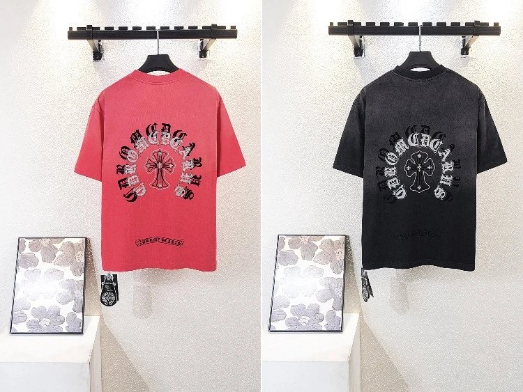 Camiseta Chrome Hearts lavada con letras en anillo y cruz