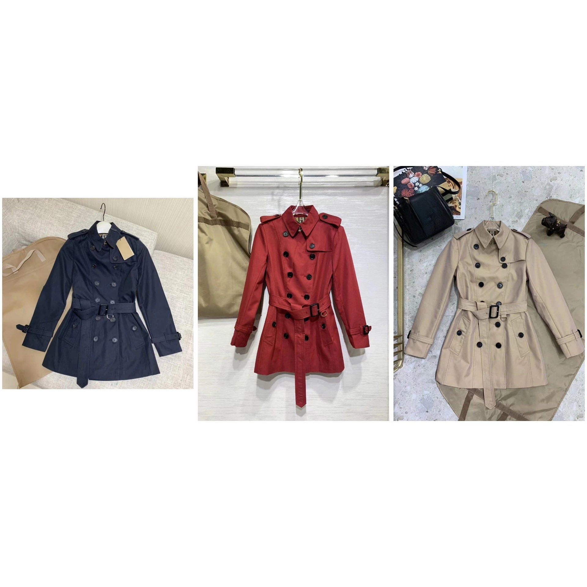 Burberry coat — belted waist · double-breasted front