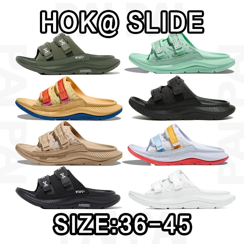 slide sandals Hoka — wide strap · open-toe