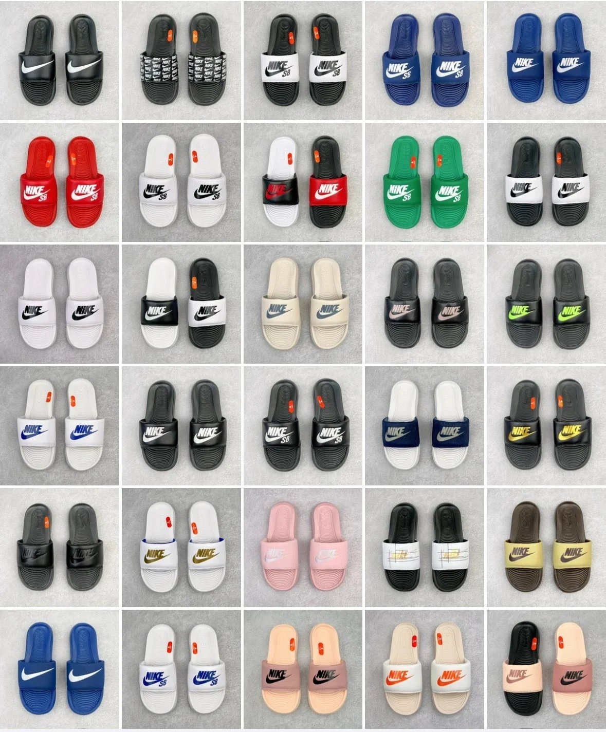 slide sandals Nike — different pattern designs · wide strap