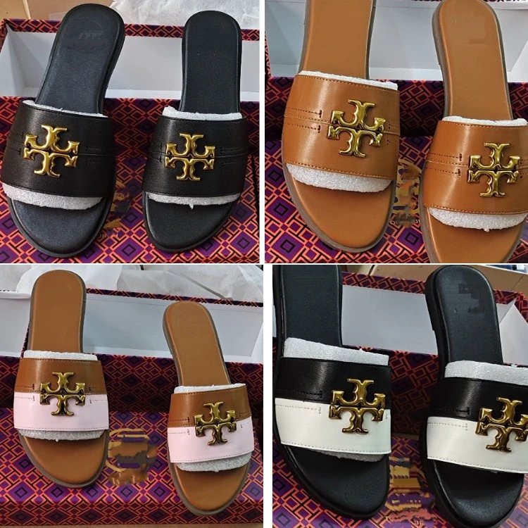 Chinelos slide Tory Burch — Monograma · tira larga