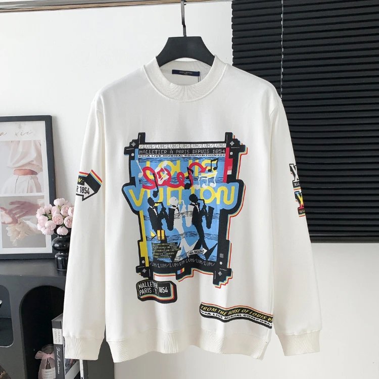 Sweat-shirt blanc Louis Vuitton à motif de musiciens, tailles S M L XL