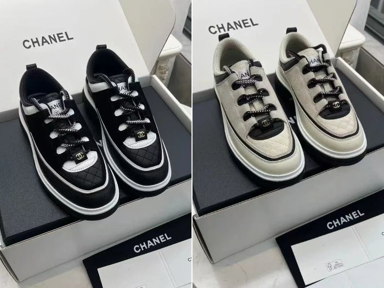 حذاء سنيكرز Chanel — جزء علوي مقسم إلى ألواح · إغلاق بأربطة