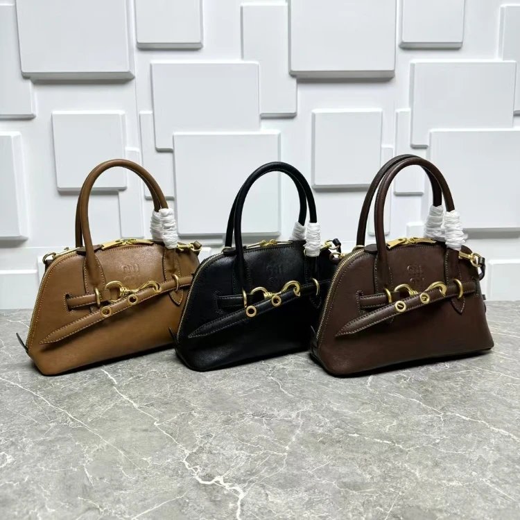 Miu Miu 贝壳包 金色圆环饰带 Coffee 与 Black 与 Light Brown