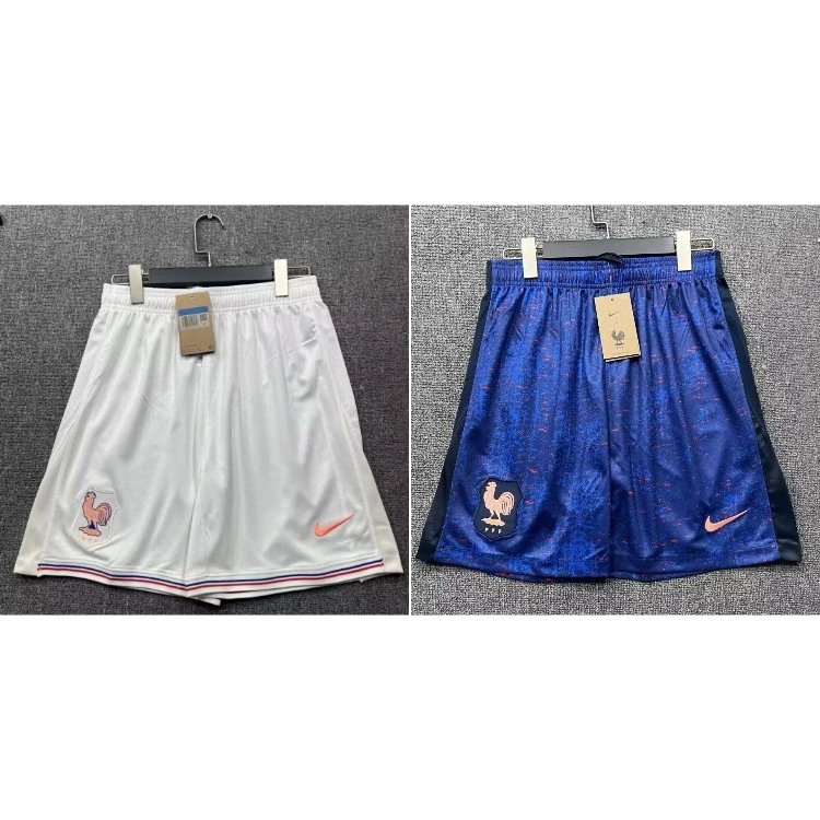 Short de football à écusson France, bleu tacheté ou blanc à bordure tricolore