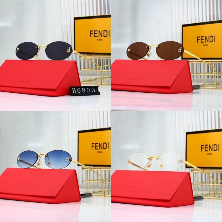 Occhiali da sole Fendi ovali senza montatura con F dorata sulle aste