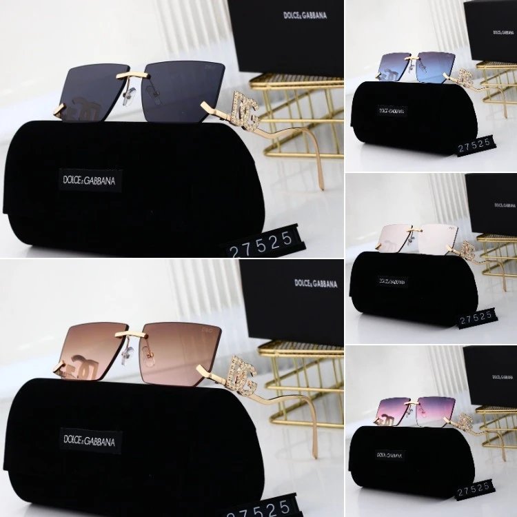 Dolce & Gabbana Rimless Square Sunglasses with Crystal DG Temples