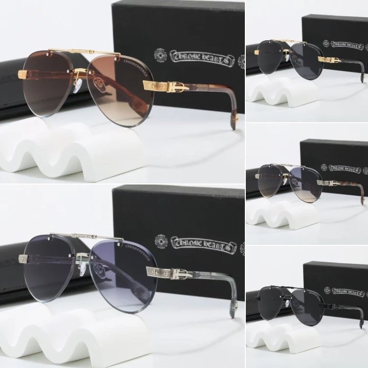 Chrome Hearts rimless aviator sunglasses with carved temple plaques