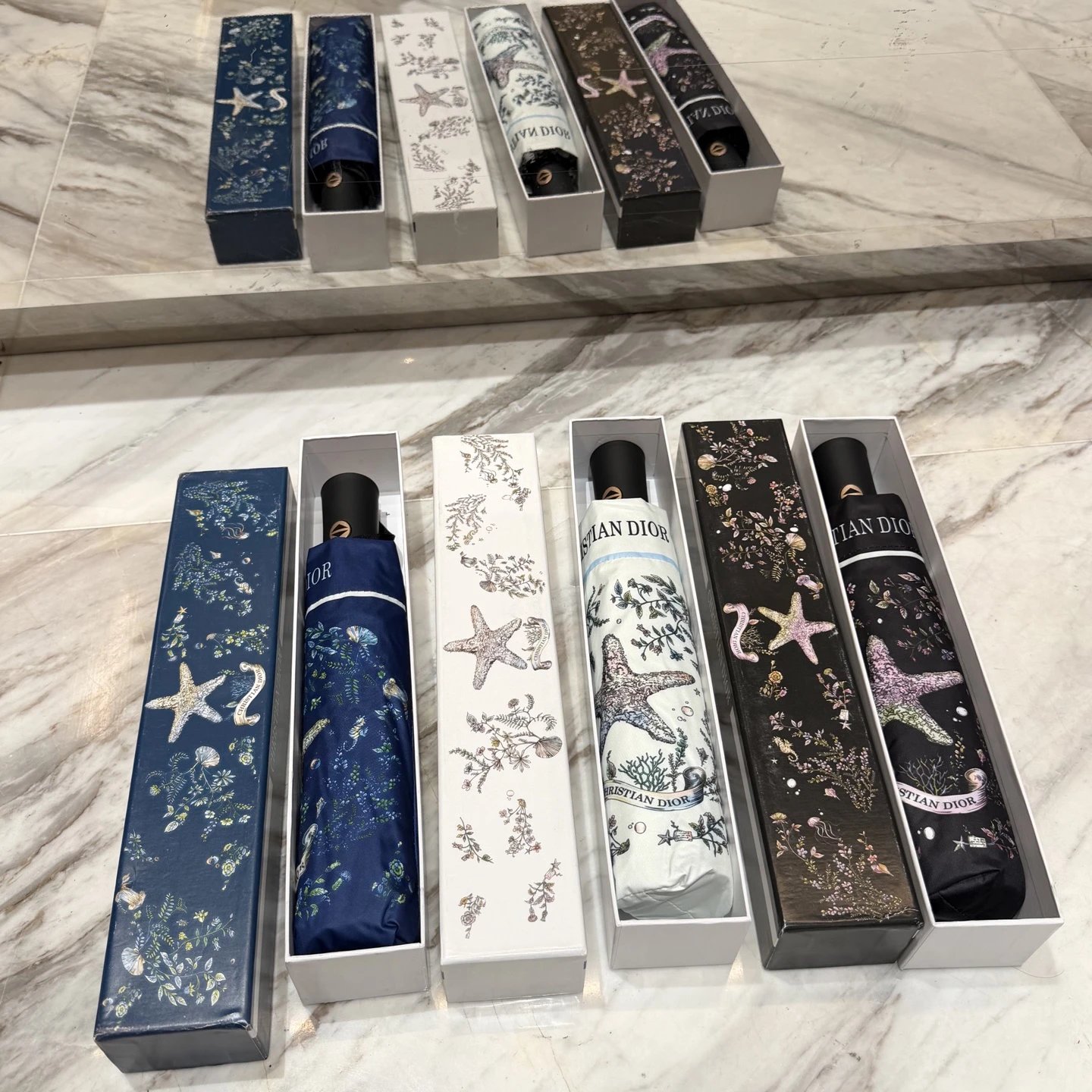 Ombrello Dior — Pieghevole · stampa a tema marino