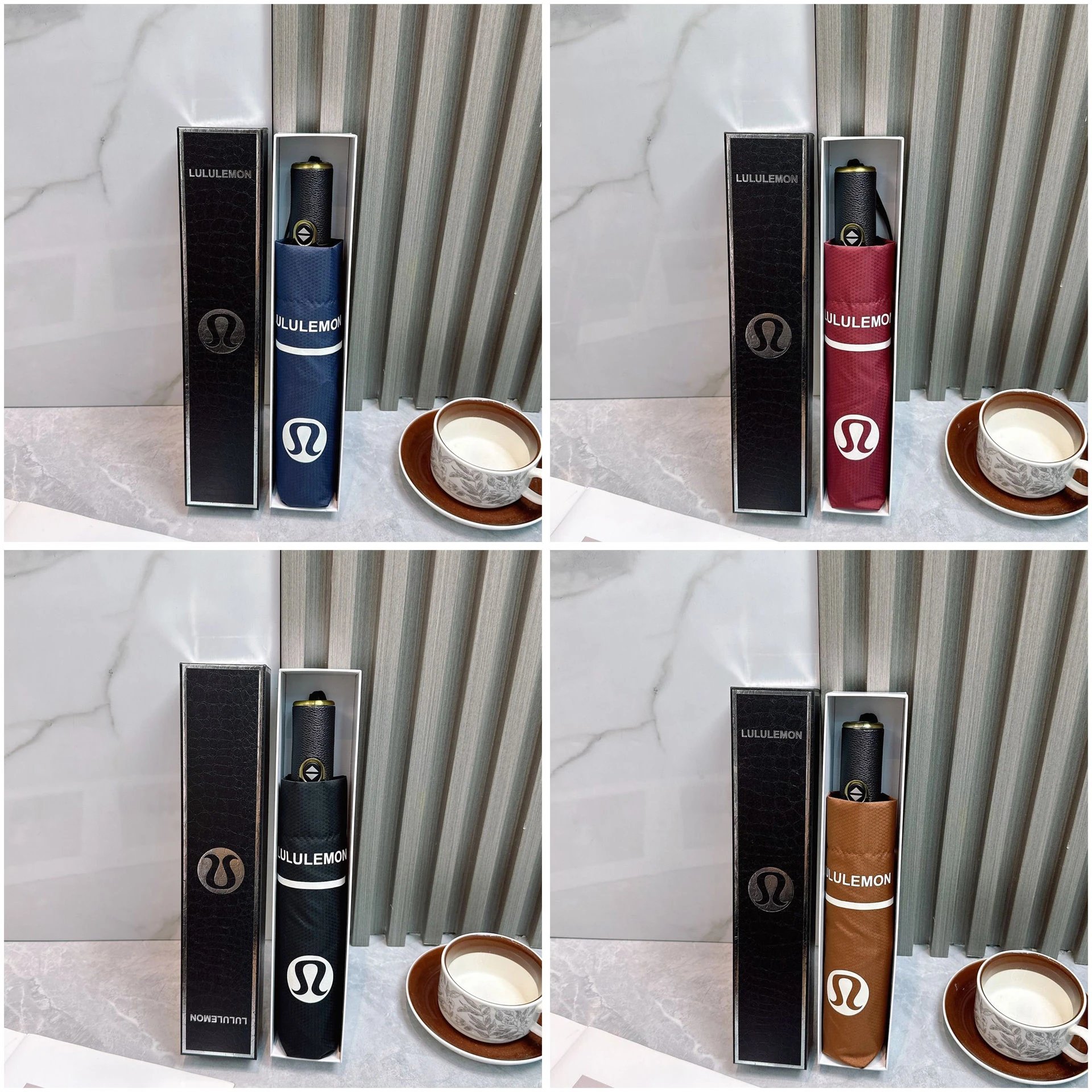 Ombrello pieghevole compatto con bordo bianco, quattro colori